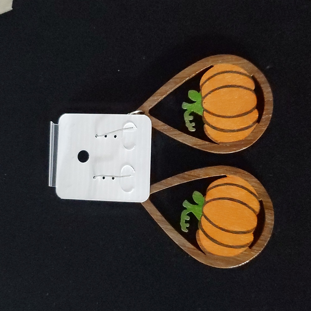 Fall Pumpkin Teardrop Earrings - Picture 4 of 7